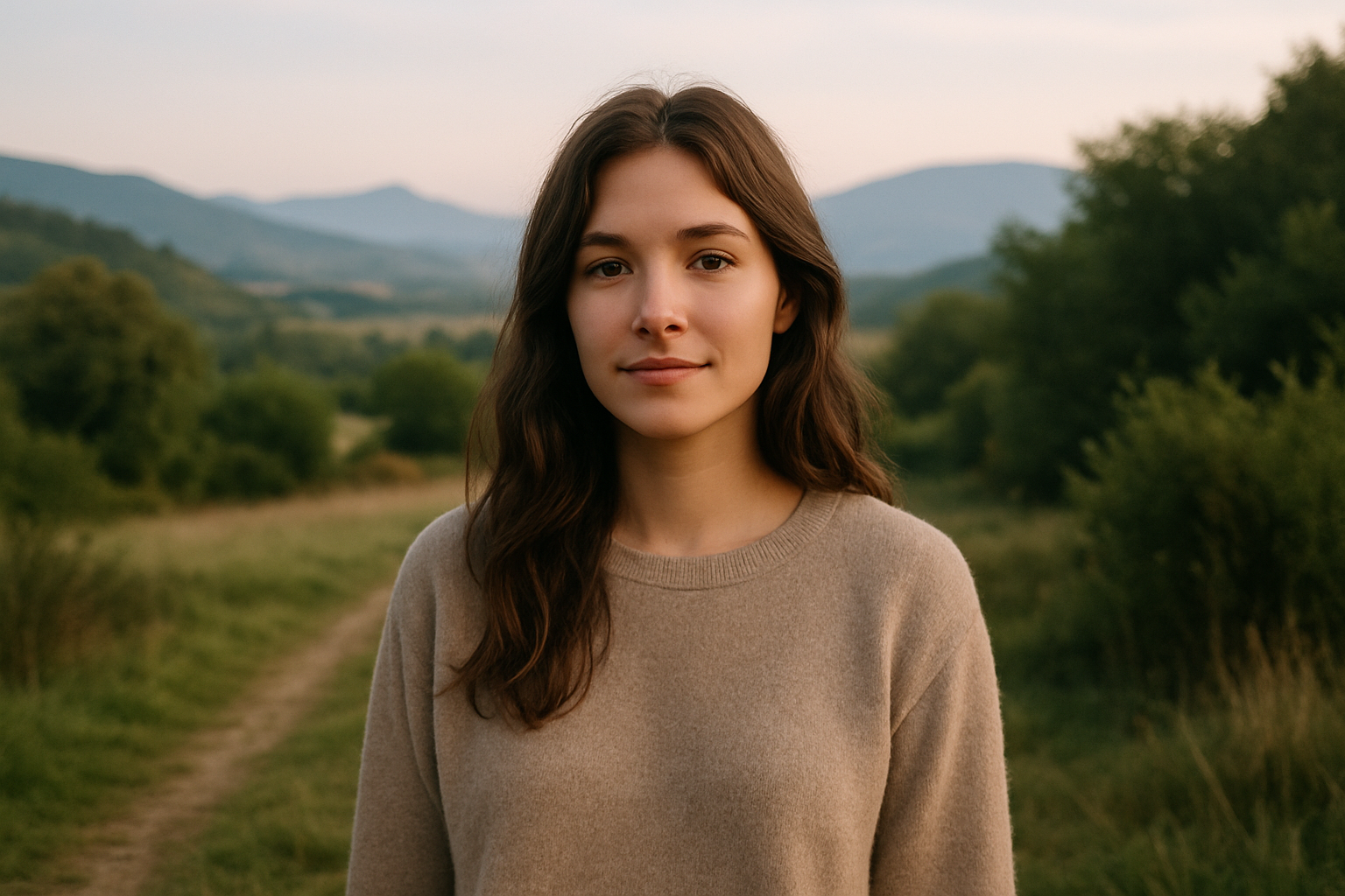 Jeune modèle photo posant en extérieur dans un paysage naturel de l'Aude